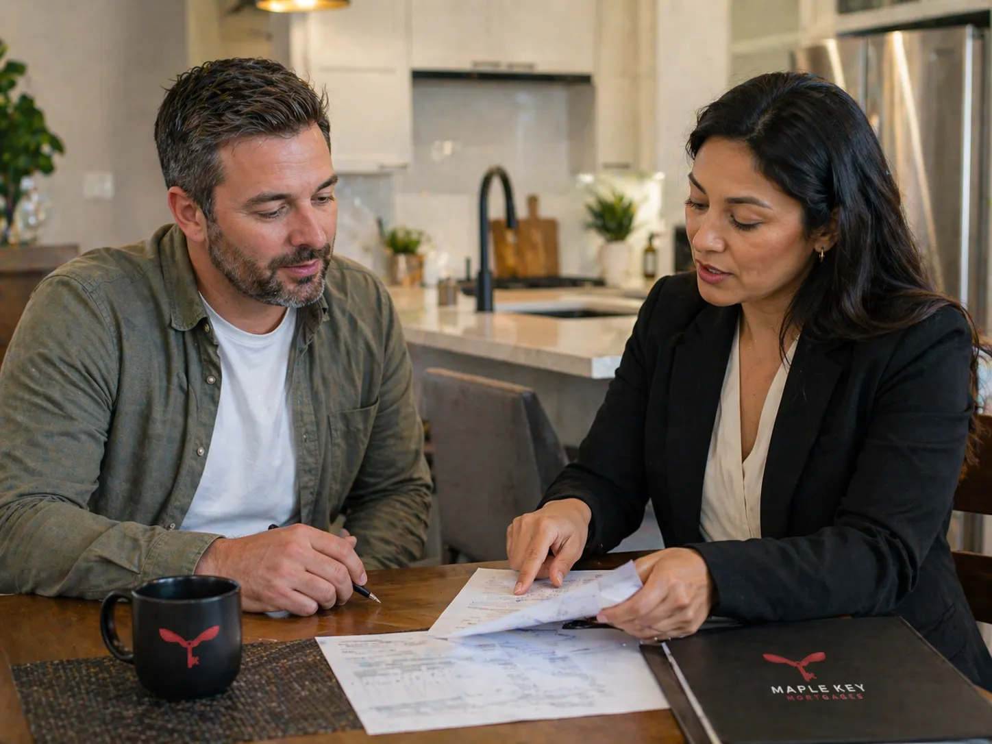 Homeowner reviewing mortgage renewal options with a broker